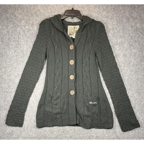 Billabong Sweater Womens Medium Black Hooded Cable Knit Y2K Vintage - Picture 1 of 13